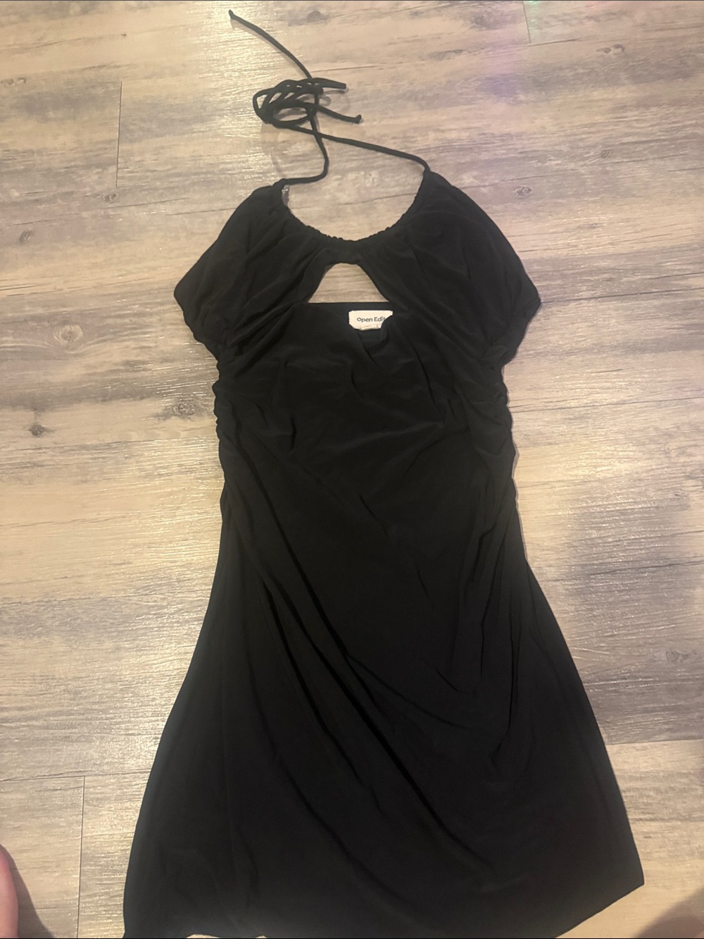 Open Edit Black Midi Halter Dress with Front Keyhole